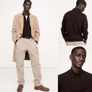 NWT Banana Republic Merino Wool Half‎ Zip Sweater LARGE TALL Brown Stand Collar